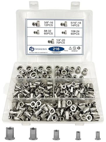 SAE Rivet Nut Kit 216cs 8-32 10-24 1/4-20 3/8-16 5/16-18 304 Stainless Steel Flat Head Threaded Rivet Insert Rivnut Kit