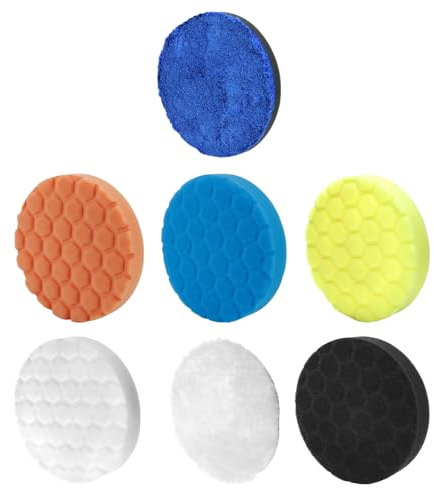 QWORK® 7 pezzi Tamponi Lucidatura Auto 150mm - 5 Tamponi Spugne & 2 Panni Microfibra per Lucidatrici Pneumatiche ed Elettriche - Lavabili e Riutilizzabili