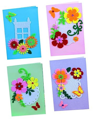 VILLCASE 4 Stück handgemachtes Begrüßungsset Basteln für Bastelset für Karten-Kits zum Selbermachen DIY-Grußkarten-Kits Bausätze gefalteter und passender Umschlag Gruß-Kit