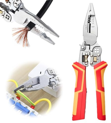 Shulltji 9 in 1 Abisolierzange mit Strommessfunktion, Multifunktionale Elektriker Zange, Spannungsprüfer Zange, Kabel Abisolierer zum Abisolieren, Wickeln, Spalten, Crimpen, Schneiden, Ziehen