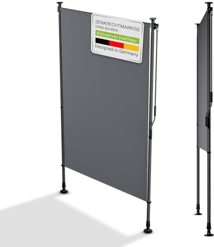Juskys® Senkrechtmarkise Barbados 120x310 cm - Balkon Sichtschutz wetterfest - Ausziehbare Seitenmarkise ohne Bohren für Garten und Balkon - Grau