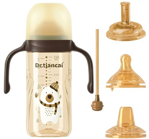 kiptyg Vaso Aprendizaje Bebé 3 en 1 Antiderrame 260ml con 3 Boquillas Intercambiables (Tetina/Pico Pato/Pajita) - Sin BPA, Asas Suaves y Tapa Hermética 0-36 Meses - Resistente a 140°C