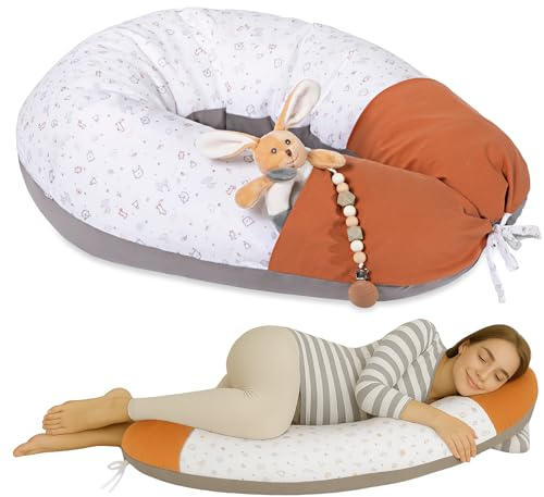 Cuscino Gravidanza per Dormire e Allattamento Con Tasche DoDo – Sciarpina in Omaggio - In Mussola e Gersey - Federa Sfoderabile e Lavabile 100% Cotone – Made in Italy (Arancio)