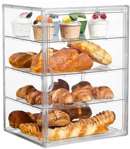 Vitrina Para Pasteles, Expositor Acrílico 4 Niveles Para Pan, Organizador De Alimentos Acrílico Hermético Para Mostrador De Cocina Sandwich Galleta Bagel Panadería