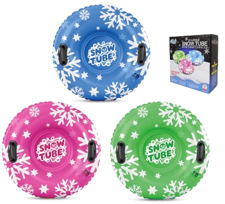 Snow Tube, 3 Packs Sledding Snow Tube Sports Inflatable Snow Sled Thickened Duty Hard Bottom Sleds for Snow with Handles, Winter Outdoor
