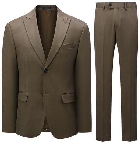 YFFUSHI Traje Hombre 2 Piezas Corte Regular Solapas de Pico Elegante 2 Botones Oficina Ceremonia, Caqui, M