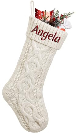 papasgix Christmas Stockings Personalised 18 Large Stocking(Knit D-1 PC) | Custom Name Knitted Xmas for Kids Family, Stocking for Holiday Family Party Decoration