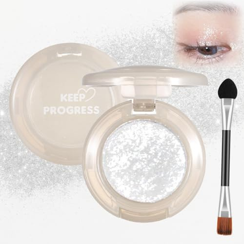 Shimmer Eyeshadow Compact, Silvery-White Single Pan, Dual-Ended Applicator | Blendable Eyeshadow Colour, Sheer To Layered Coverage, Eye Application, Facial Accents, Daily Makeup And Evening Looks