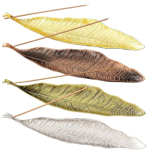 4 Stück Bronze Räucherstäbchenhalter Metall Blätter, Räucherstäbchenbrenner Ash Catcher,Asche Geeignet für Räucherstäbchen,ideal für Meditation, Yoga und Inneneinrichtung