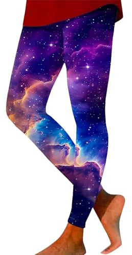 Generisch Leggings Galaxy para mujer: pantalones de yoga elásticos coloridos estampados, pantalones largos render, cintura alta, leggins deportivos, planetas/universales, disfraz de carnaval, C01