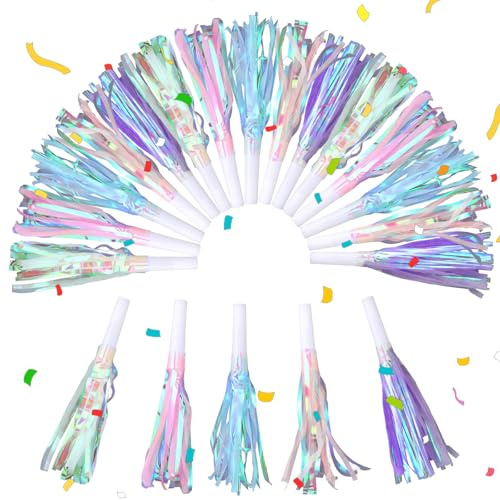 QFGasre Fringe Party Blowers Glitter Party Horns Noise Makers Colorful New Year Blowouts New Years Eve PartySupplies for Family Gatherings Sporting