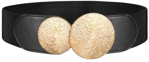 LEACOOLKEY Cintura Larga Elastica Donna per Abito Cintura Regolabile Elastica Vita Vintage per Tute,A-Nero,70cm(Misura vita 92cm-102cm)