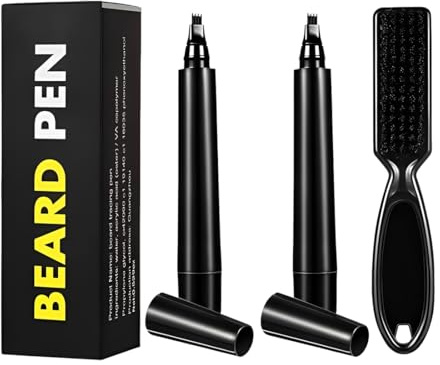 KAFZEL Kit De Afeitado Para Hombre, LáPiz Para Barba Con Punta Micro-Fork Impermeable, Para Mejorar El Vello Facial, Larga DuracióN, Aspecto Natural (Negro)