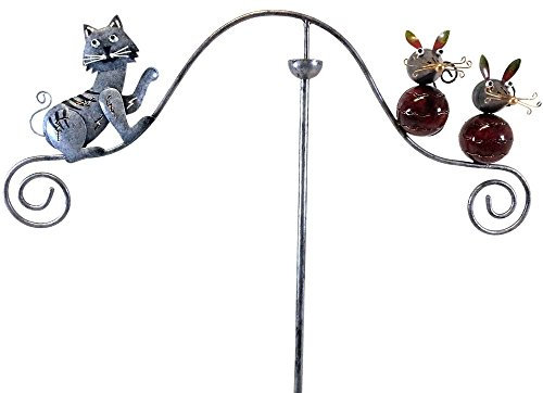 Metal Garden Wind Spinner, Balance Stake - Pouncing Cat And Mice