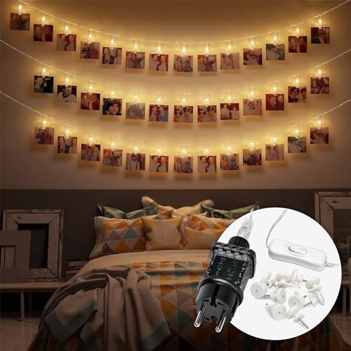 CozyHome Lucine led decorative foto - 30 LED con clip & 6 metri di lunghezza I Con spina I Per interni I Filo led decorative Fairy lights Lucette decorazioni Luci natale interno Luminose Appendi foto