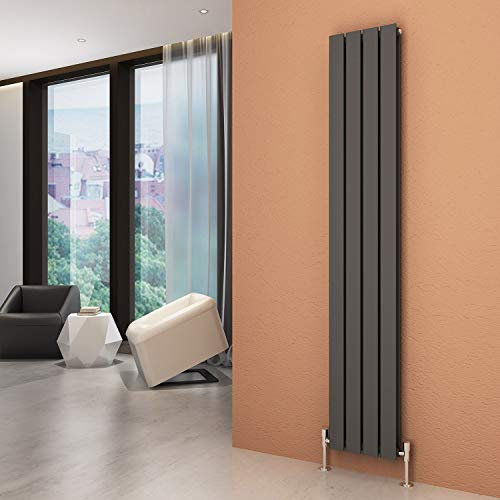 ELEGANT Vertical Column Designer Radiator Tall Upright Flat Panel 1800 x 300 mm Anthracite Double Radiators with Free Angled Valves