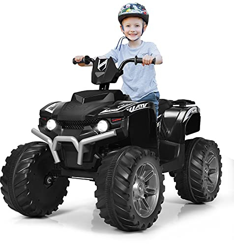 GYMAX Kids Electric Quad Bike, Children Ride On ATV with Bluetooth, Lights, Music, Horn, High/Low Speeds and Slow Start, 12 V Battery Powered Toy Car for 3-7 Years Boys Girls (Black)