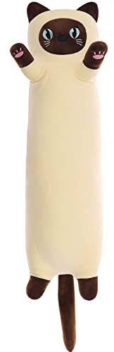 Snowolf Cat Soft Cushion Long Throw Sleeping Pillow Cotton Kitten Cushion Cuddly Stuffed Cute Plush Doll Toy Gift (Beige, 90 cm)