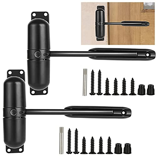 2 Pack Safety Spring Door Closers 4-1/4 inch Automatic Door Closer Residential, Auto Door Closer Adjustable Closing Door Hinge to Convert Hinged Doors to Self-Closing, Black