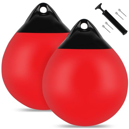 Boat Mooring Buoy 10 inch,Round Boat Fenders Ball Boat Buoy Ball,Inflatable Boat Fenders Dock Bumper Ball Anchor Buoy Suitable for Yachts Marinas Sailboats Ski Boats(Red)