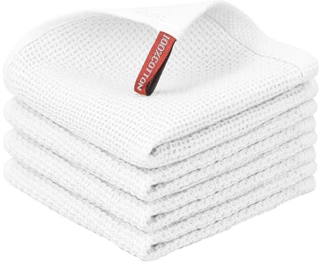 Nialnant Stracci per la pulizia in 100% cotone, confezione da 4 panni a nido d'ape, stracci super assorbenti per lavare i piatti, colore bianco, 30,5 x 30,5 cm
