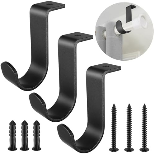 3 Stück Gardinenstange Halterung Gardinenstangen Halter Curtain Rod Holder Metall Vorhangstange Halter mit Schrauben vorhangstangenhalter für Wohnzimmer Schlafzimmer Vorhangstangen Wände-Schwarz