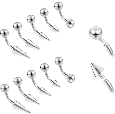 ZS 10 st 16G/18G spik ögonbryn piercing smycken, inre tråd böjd skivstång vertikala labret läppringar, spik tragus helix örhängen rock näsa bro ringar