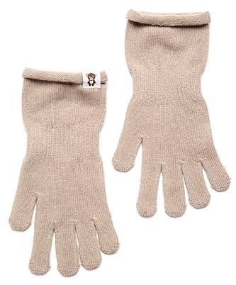 KNITAS Guanti da polso lunghi a maglia in cotone per bambini I guanti da dito monostrato per ragazzi e ragazze 2-8 anni I comodi guanti morbidi di colore beige - taglia 4-5