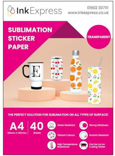 Ink Express A4 Transparent Sublimation Sticker Paper - Compatible with Epson, Sawgrass Sublimation Printers - Vivid Colour, Glossy, Transparent, Water Resistant (40 Sheets)