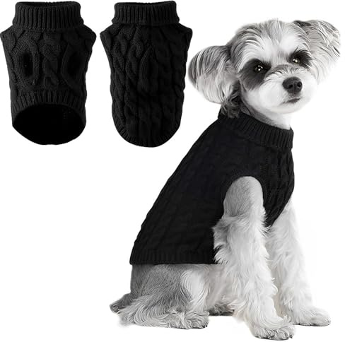 Voarge Maglia per Cane a Tricottare, Maglioni per Cani, Maglia Calda per Cani, Abbigliamento Invernale per Cani, Taglia per Bulldog Francese, Chihuahua, Magliona per Teckel (Nero, XL)