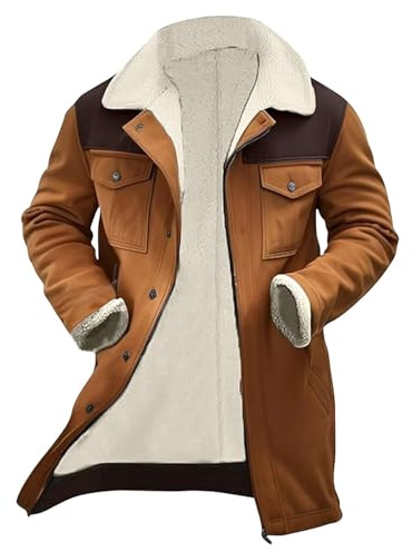 SAUTRV Mockajacka för män, vintage läderjacka, vardagsjacka, varm vardaglig kappa, mocka, läderrock, hel dragkedja, cargojacka, varm vinterrock, vintage, vindtät utomhusytterrock med flera fickor,