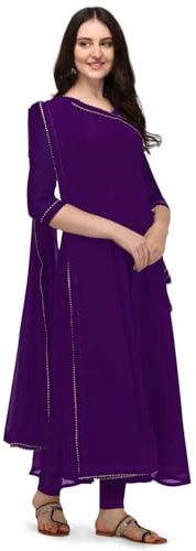 Estationeryhouse Women's Georgette Anarkali Kurta Kurti with Dupatta (Bottoms not included) (Medium, Purple)