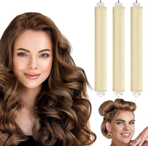 LOPHE 3Pcs Boucles sans chaleur, Bigoudis Cheveux, Cheveux bouclés femme, igoudis de Sommeil doux,No Heat Caoutchouc Hair Rollers for Most Hairstyles,Bricolage Outils de Coiffure(Beige)