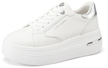 QUEEN HELENA Sneakers Platform Scarpe da Ginnastica Alte Donna X32-5 (Bianco e Argento, Sistema Taglie Calzature EU, Adulto, Donna, Numero, Media, 37)