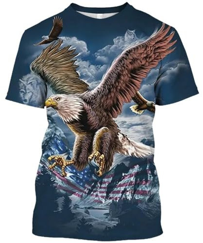 JIFENLI T-Shirt 3D da Uomo Maglietta Estiva da Uomo E da Donna con Scollo Rotondo E Manica Corta, Motivo Intagliato in Oro con Bandiera Americana, Stampata in 3D, Casual da Strada