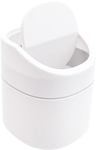 QOTSTEOS Mini Desk Bin, Plastic Mini Trash Can with Lid - Tiny Waste Bin Wastebasket for Bathroom Vanity, Small Office Table Bin for Bathroom, Office, Kitchen, Bedroom (COLOR:white)