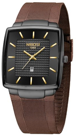 NIBOSI Herren Armbanduhr Herrenuhren luxuriös militärisch wasserdicht Quarz analog quadratisch Armbanduhr für Männer mit Edelstahl Mesh Armband Datumskalender,Braun Schwarz