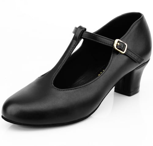 Keemi T-Strap Character Shoes Dance Shoes for Women,Non-Slip Latin Dancing Heels 1920 Shoes for Salsa Tango Flamenco,2.3,8.5 M US Black