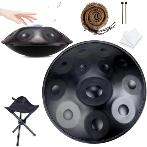 Tamburi Handpan D Minor Handpan Kurd 9/10/12 Note Strumento A Percussione A Tamburo in Acciaio per Performance Professionali, Tamburi Handpan 432hz/440hz, Black - 12 Notes, 440hz