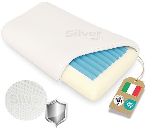 DREAM Cuscino Memory Foam Cervicale a Saponetta con inserto in GelFoam alto 12 cm - Cuscino per Dormire Certificato Dispositivo Medico - Guanciale letto Made in Italy Federa Argento Antibatterico