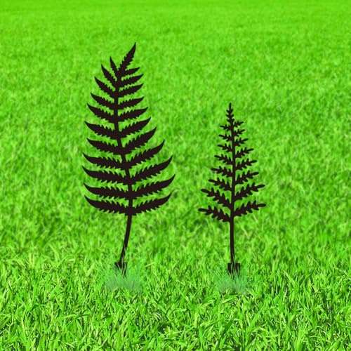 WADORN 2 Piquet de Jardin Décoratif en Métal de Feuilles de Fougère, Statues D'Extérieur de Feuille de Fougère Noire Ornements de Jardin Rustiques Cadeaux Décor Artistique pour Pot Fleurs Pelouse