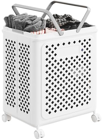 50 L Cesto de Ropa Sucia con Ruedas Cesta Plegable para Colada,Lavandería de Plástico Plegable con Asas Ergonómicas para Dormitorio Baño Lavandería y Espacios Reducidos
