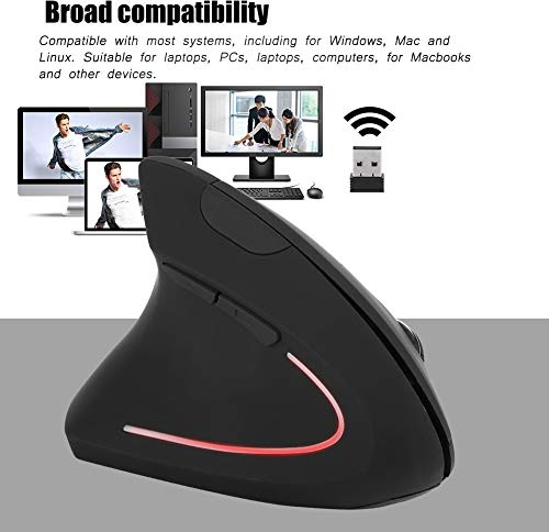 ERYUE Ergonomisk Vertikal Optisk Mus för Vänsterhänta Personer, 2,4 GHz USB Trådlös för Bärbar Dator, Justerbar Dpi, Färgglada Lampor, 6 Knappar, Position handflats- och Handledsmuskler,