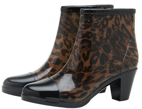 SECFOU Botas de Lluvia Cortas para Mujer con Tacón Antideslizantes Diseño Casual Protección contra Humedad y Superficies Abrasivas