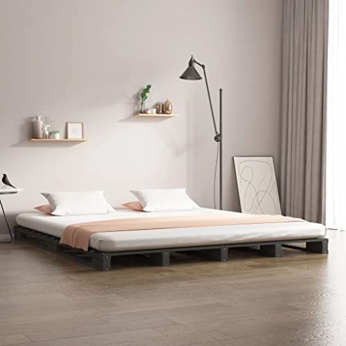 Genérico Cama de palets Madera Maciza Pino Gris 120x190 cm,Mobiliario,Camas y Accesorios,Camas y somieres,821429