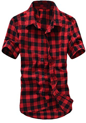 Generisch Camisa de cuadros de manga corta para hombre, tallas grandes, camisas casuales