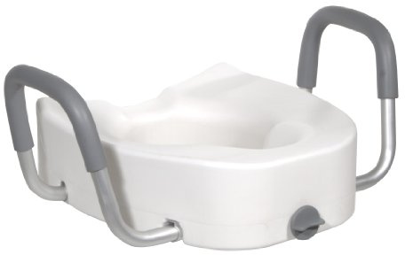 Drive Medical Premium Plastic Raised Toilet Seat with Lock and Padded Armrests, Elongated, Pack of 1