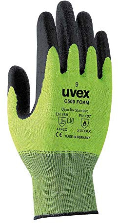 Uvex Ruvex-C500Foam_9 Protective Gloves, Green-Black, 9 Size, One Pair