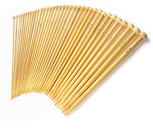 LIHAO Stricknadel-Set, einzigartige Spitze, aus Bambus (18 Größen, 36 Stück insgesamt)