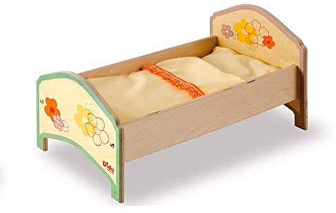 Dida - Culla per Bambole, Lettino in Legno Fiore con Set di Biancheria, Perfetto per Bambole Fino a 35 cm, Giocattolo Educativo per Bambini 2 3 4 Anni, Made in Italy
